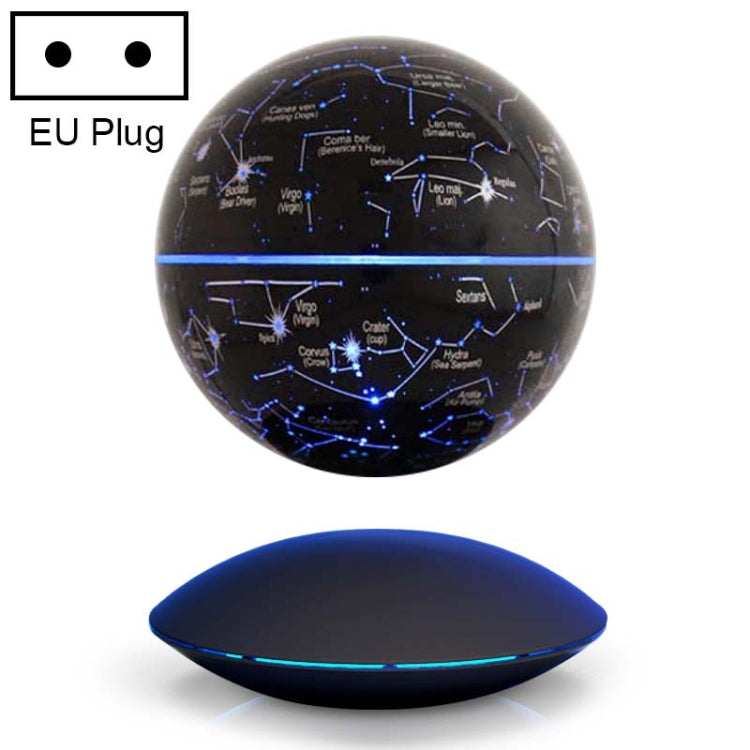6 inch Rotation Illuminating English Magnetic Levitation Globe Office Crafts Ornaments, EU Plug, Black EU Plug, Baby Blue EU Plug