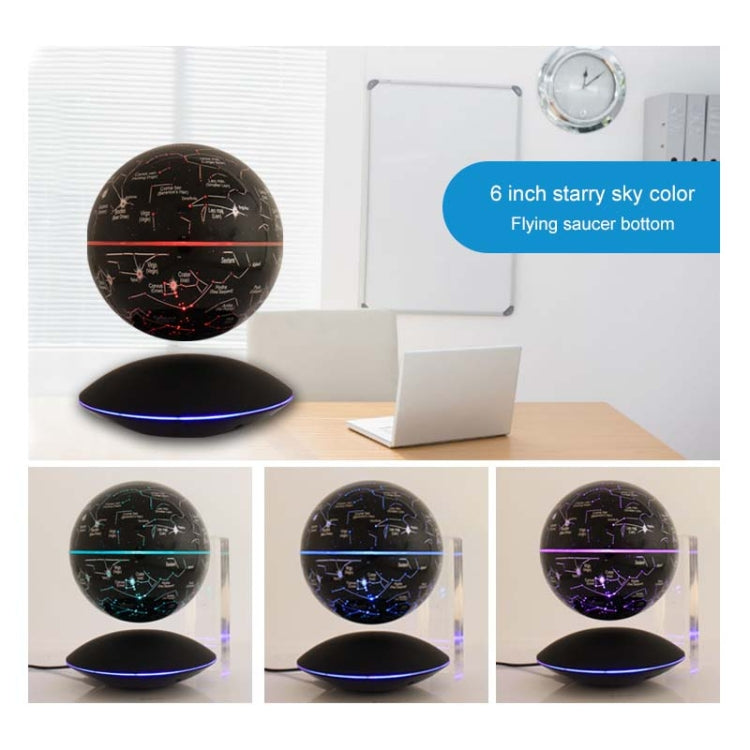 6 inch Rotation Illuminating English Magnetic Levitation Globe Office Crafts Ornaments, EU Plug, Black EU Plug, Baby Blue EU Plug