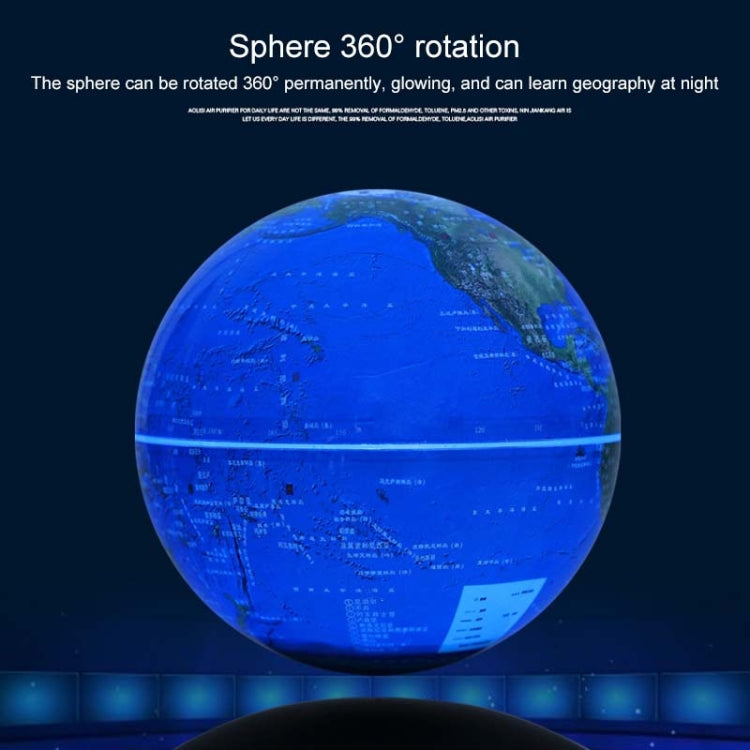 6 inch Rotation Illuminating English Magnetic Levitation Globe Office Crafts Ornaments, EU Plug, Black EU Plug, Baby Blue EU Plug