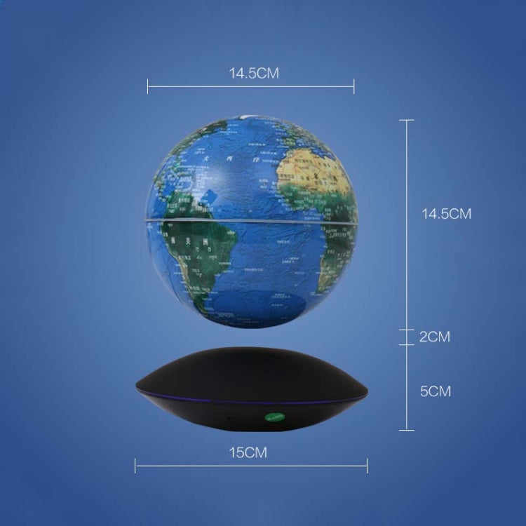 6 inch Rotation Illuminating English Magnetic Levitation Globe Office Crafts Ornaments, EU Plug, Black EU Plug, Baby Blue EU Plug
