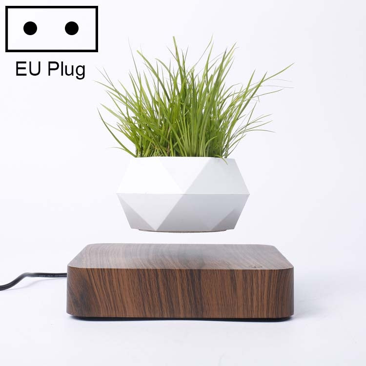Diamond Plastic Flower Pot + Dark Wood Grain Base Magnetic Levitation Potted Plant Home Decoration, EU Plug, Dark Wood Grain EU Plug, Light Wood Grain EU Plug