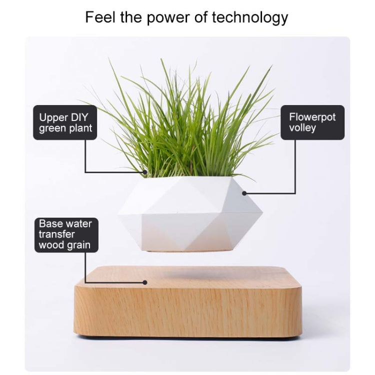 Diamond Plastic Flower Pot + Dark Wood Grain Base Magnetic Levitation Potted Plant Home Decoration, EU Plug, Dark Wood Grain EU Plug, Light Wood Grain EU Plug