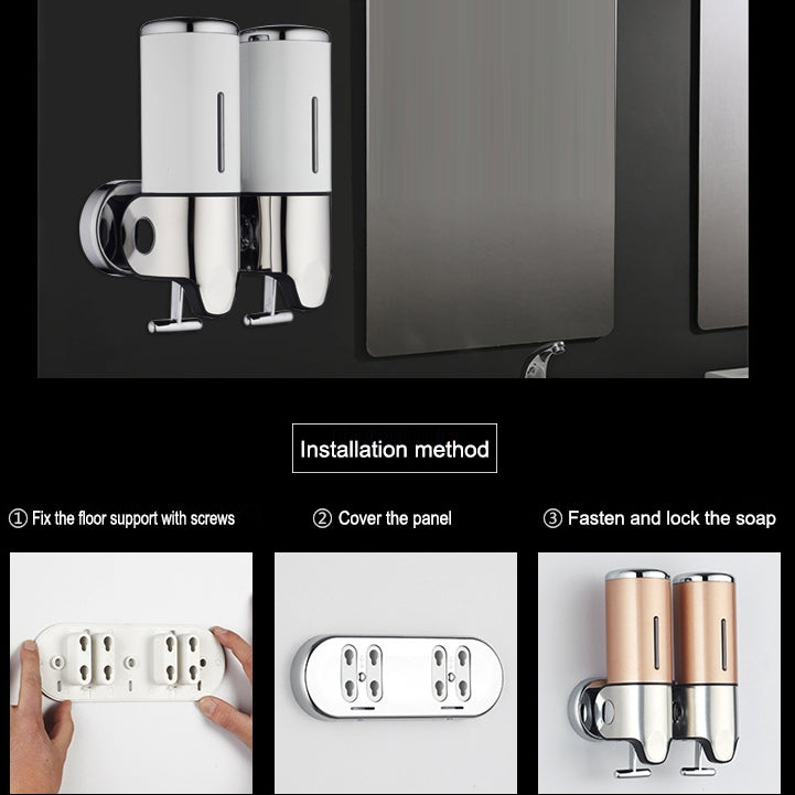 Dual Hotel Shower Manual Dispenser Wall Mounted Washing Liquid Shampoo Soap Bottle, Capacity: 1000ml, 1000ml/Black, 1000ml/Gold, 1000ml/Transparent, 1000ml/White, 1000ml/Dark Red, 1000ml/Silver