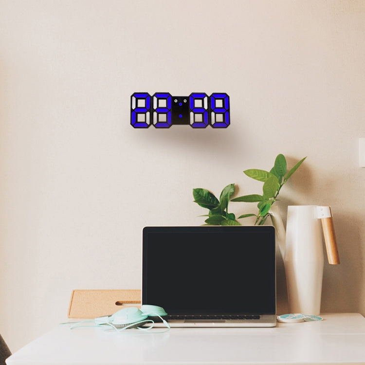 Multi-Function Large 3D LED Digital Wall Alarm Clock with Snooze Function, 12/24 Hours Display for Home, Kitchen, Office, DC 5V, CE Certificated, Black Body White Characters, Black Body Blue Characters