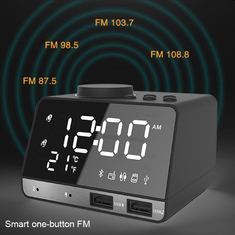 K11 Bluetooth Alarm Clock Speaker Creative Digital Music Clock Display Radio with Dual USB Interface, Support U Disk / TF Card / FM / AUX, US Plug, US Plug(Black), US Plug(White)