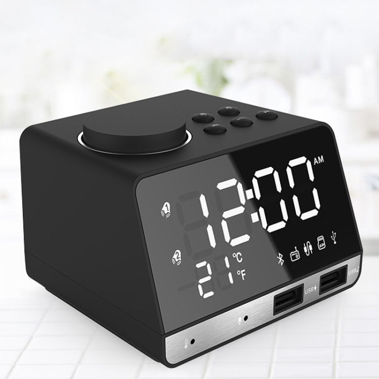 K11 Bluetooth Alarm Clock Speaker Creative Digital Music Clock Display Radio with Dual USB Interface, Support U Disk / TF Card / FM / AUX, US Plug, US Plug(Black), US Plug(White)