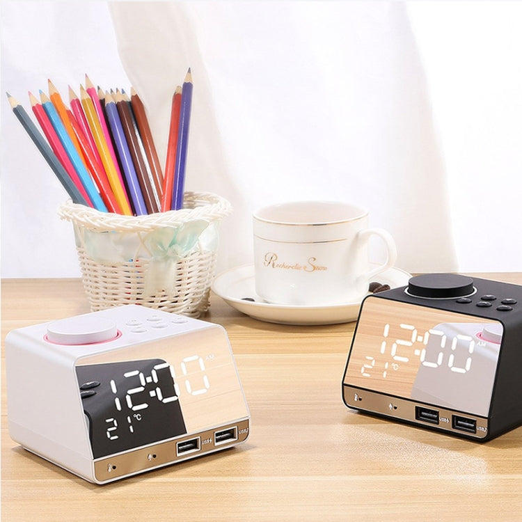 K11 Bluetooth Alarm Clock Speaker Creative Digital Music Clock Display Radio with Dual USB Interface, Support U Disk / TF Card / FM / AUX, US Plug, US Plug(Black), US Plug(White)