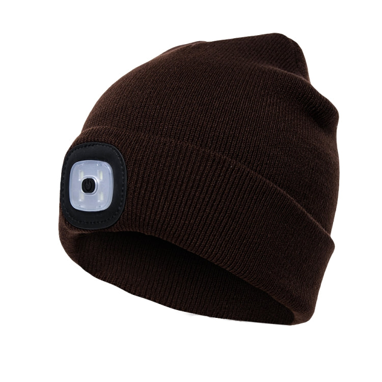 Unisex Warm Winter Polyacrylonitrile Knit Hat Adult Head Cap with 4 LED Lights, USB Type