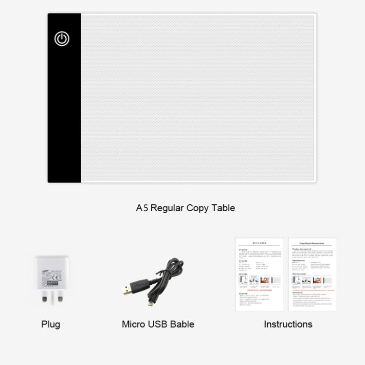 A5 Size Ultra-thin USB Three Level of Brightness Dimmable Acrylic Copy Boards Anime Sketch Drawing Sketchpad, with USB Cable & Plug, A5 with USB Cable & Plug
