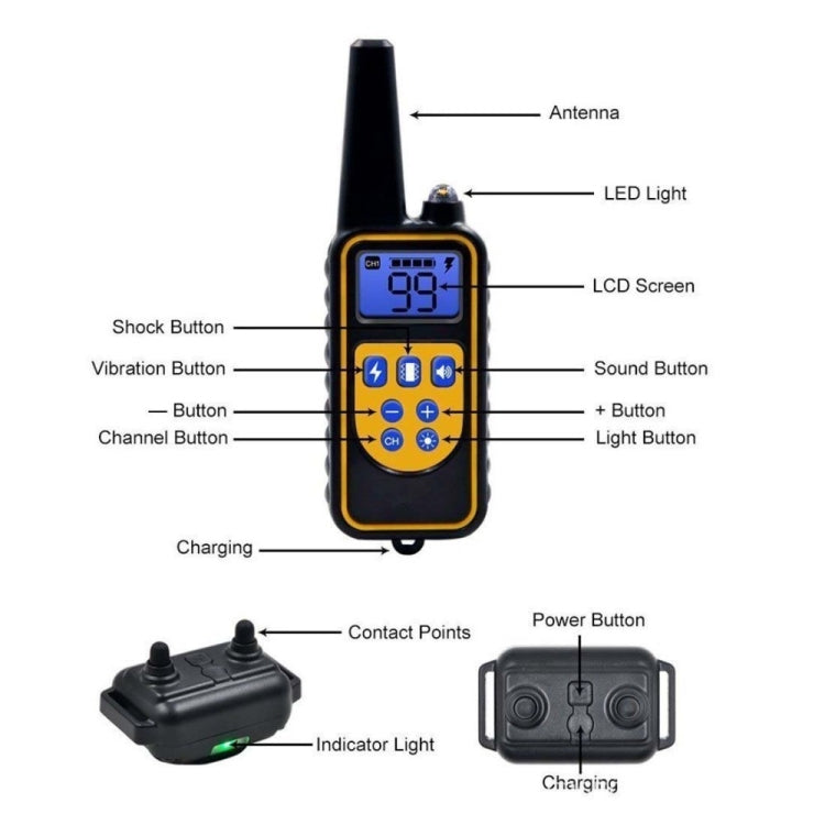 880-2 800 Yards Rechargeable Remote Control Collar Dog Training Device Anti Barking Device, 880-2 Black Black, 880-2 Black+Orange