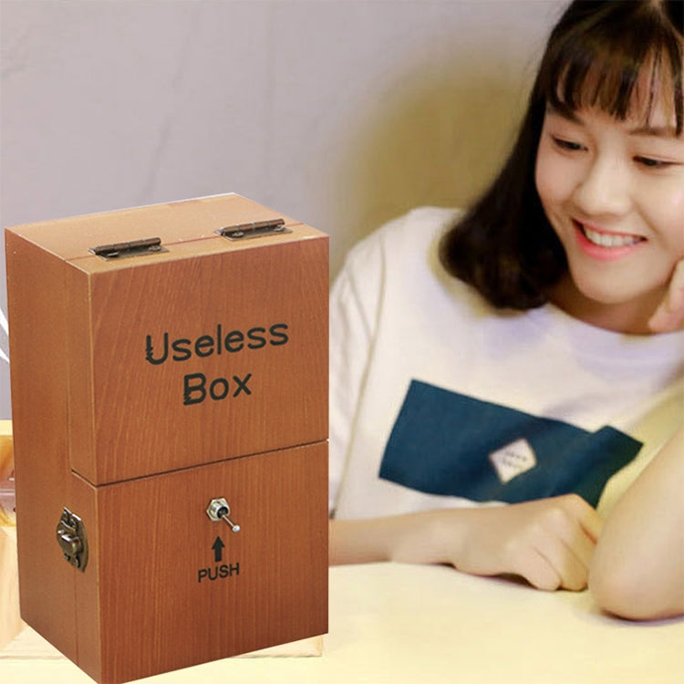 Creative Funny Present Useless Box Novel Wooden Anti-stress Toy(Dark Wood), Useless Box