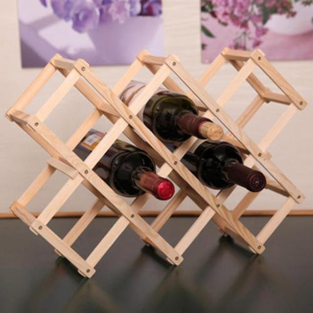 6 Bottles Racks Foldable Wine Stand Wooden Wine Holder Kitchen Bar Display Shelf, 6 Bottles