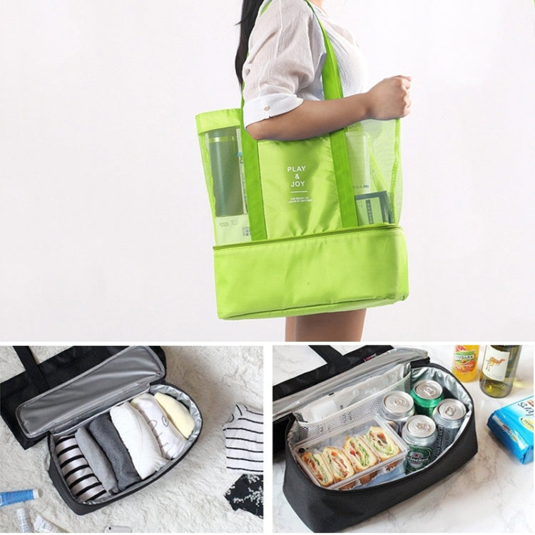 Portable Double Layer Mesh Sport Duffel Beach Picnic Shoulder Storage Bag Handbag, Double Layer Handbag(Green), Double Layer Handbag(Blue)