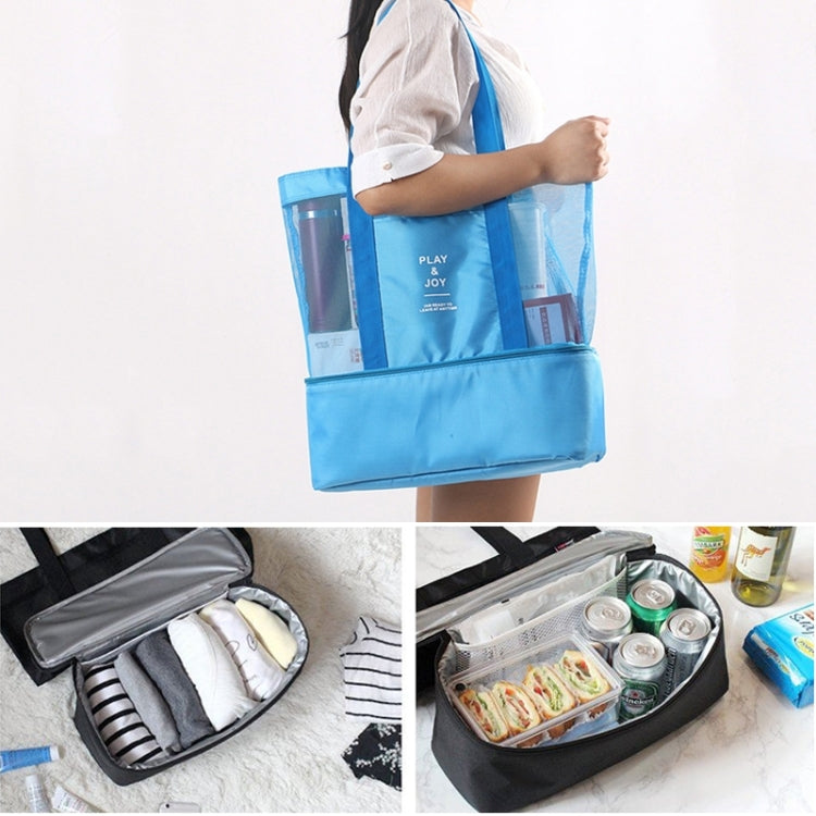 Portable Double Layer Mesh Sport Duffel Beach Picnic Shoulder Storage Bag Handbag, Double Layer Handbag(Green), Double Layer Handbag(Blue)