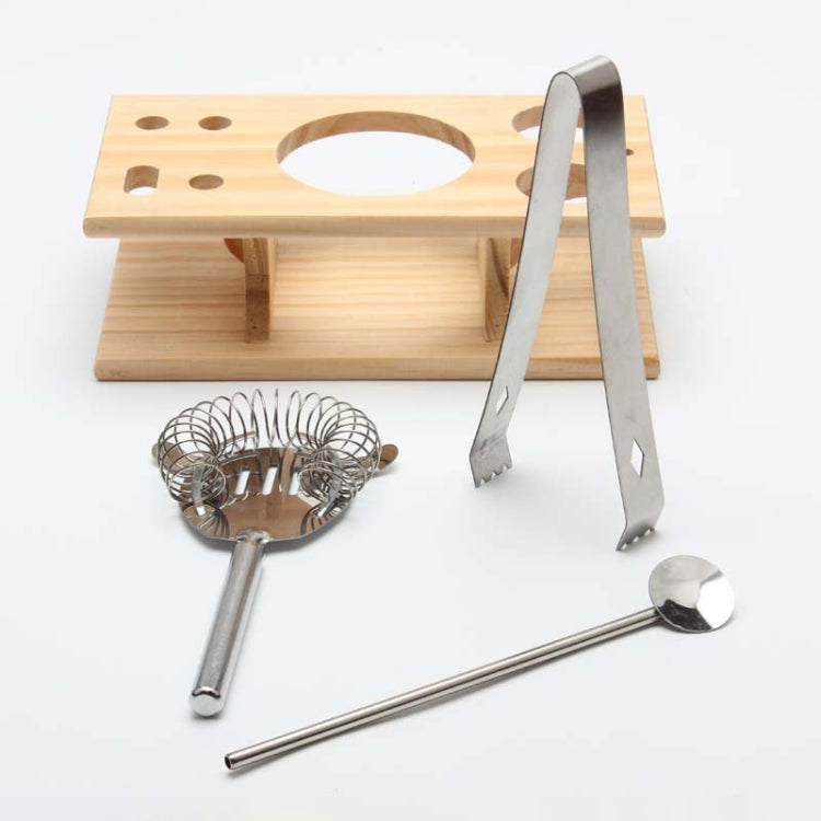 9 in 1 Stainless Steel Cocktail Shaker Tools Set with Wooden Mount, Capacity: 350ml, 350ml