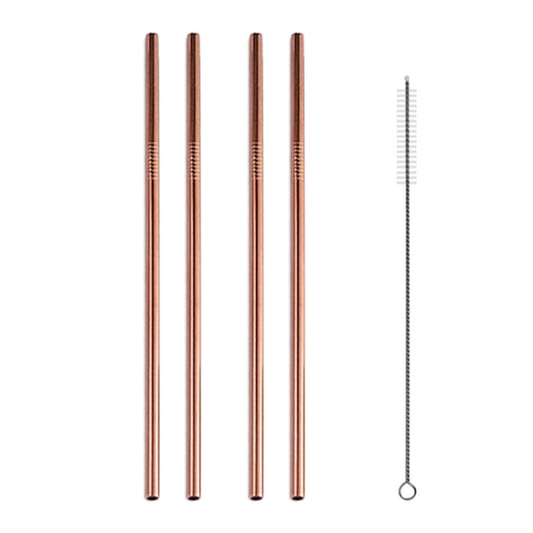 5pcs Reusable Stainless Steel Straight Drinking Straw + Cleaner Brush Set Kit,  215*6mm, 215*6mm (Straight)
