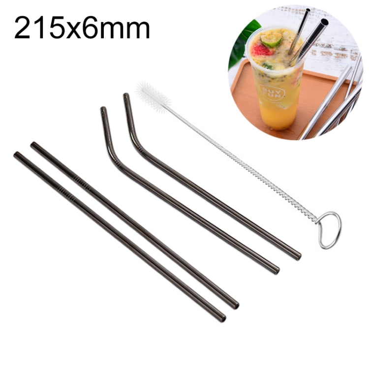 4pcs Reusable Stainless Steel Drinking Straw + Cleaner Brush Set Kit,  215*6mm, 215*6mm (Combination)