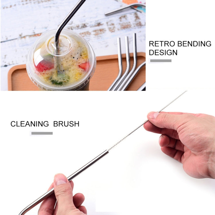 5pcs Reusable Stainless Steel Straight Drinking Straw + Cleaner Brush Set Kit,  215*8mm, 215*8mm (Straight)