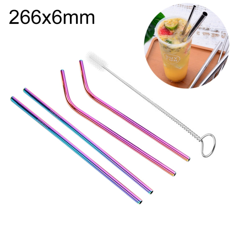 4pcs Reusable Stainless Steel Drinking Straw + Cleaner Brush Set Kit,  266*6mm, 266*6mm (Combination)
