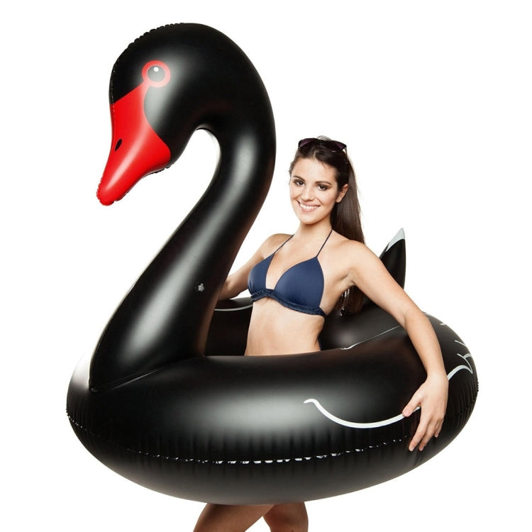 Swan Shaped Inflatable Floating Swimming Safety Pool Ring, Inflated Size: 110cm, 110cm Swan Black