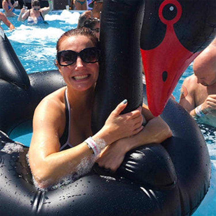 Swan Shaped Inflatable Floating Swimming Safety Pool Ring, Inflated Size: 110cm, 110cm Swan Black