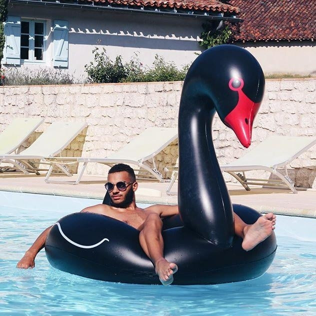 Swan Shaped Inflatable Floating Swimming Safety Pool Ring, Inflated Size: 110cm, 110cm Swan Black