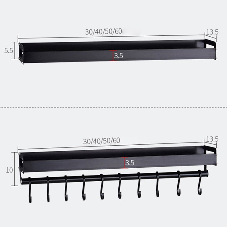 40cm 6 Hooks Kitchen Multi-function Wall Hanging Holder Seasoning Storage Rack, 40cm 6 Hooks(Black)