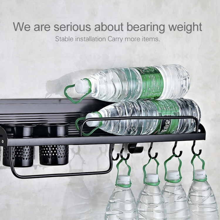 C Version 60cm 2 Cups 10 Hooks Kitchen Multi-function Wall-mounted Condiment Storage Rack, C Version 60cm 2 Cups