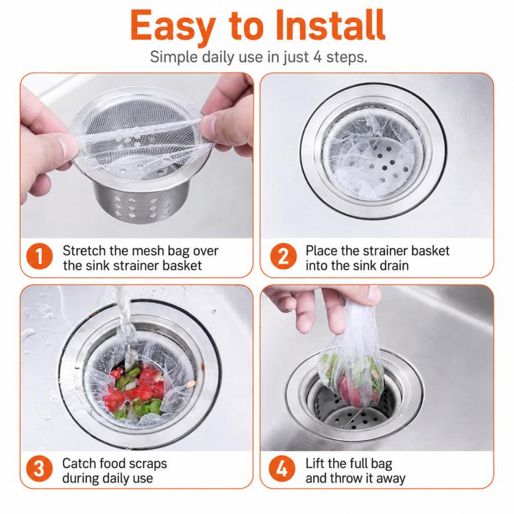 100pcs /Pack Sink Strainer Mesh Bags Disposable Kitchen Sink Filter Bags Elastic Fine Mesh Food Catcher for Sink Drain, Filter Bag
