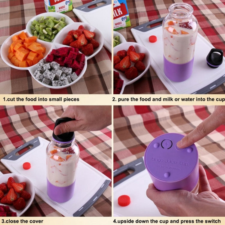 Bingo 500ml Mini Portable USB Rechargeable Electric Juicer Cup  Juicer Blender, 22000 Revolutions Per Minute, 2 Blade Head Pink, 2 Blade Head Green, 2 Blade Head Blue, 2 Blade Head Purple, 2 Blade Head Red