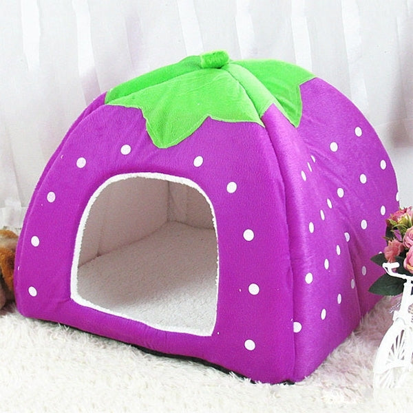 Strawberry Shaped Foldable Short Plush Pet House Nest, Size: S, Purple, Size S, Red, Size S, Pink, Size S, Blue, Size S