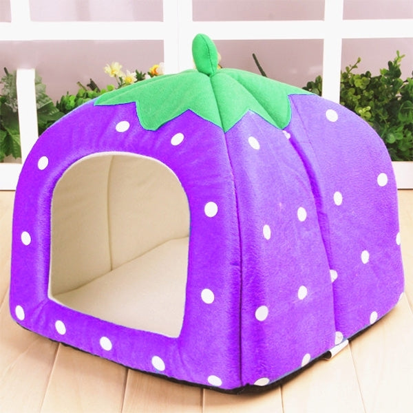 Strawberry Shaped Foldable Short Plush Pet House Nest, Size: S, Purple, Size S, Red, Size S, Pink, Size S, Blue, Size S