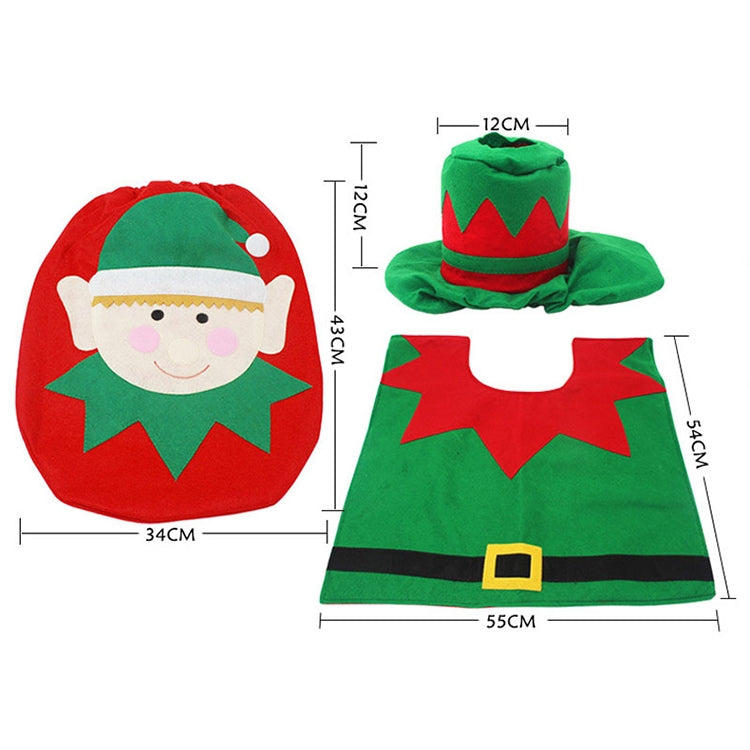 Fancy Christmas Decoration Happy Santa Elf Toilet Seat Cover Rug Bathroom Set, Elf