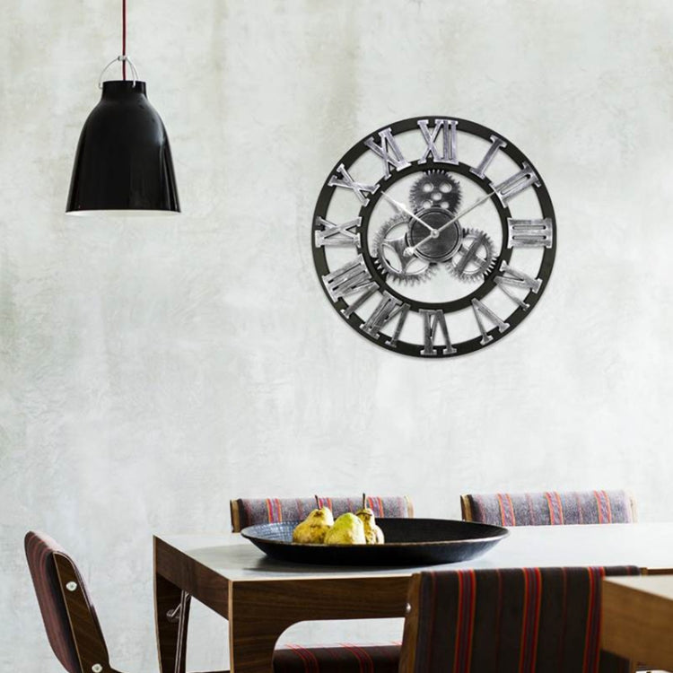Retro Wooden Round Single-sided Gear Clock Rome Number Wall Clock, Diameter: 70cm, Rome Number 70cm, Rome Number  70cm