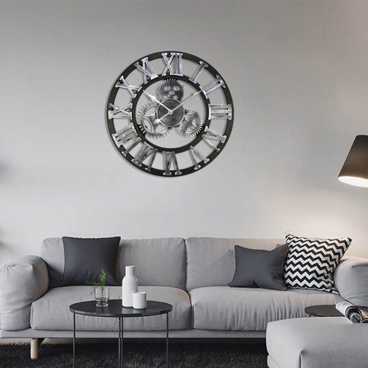 Retro Wooden Round Single-sided Gear Clock Rome Number Wall Clock, Diameter: 70cm, Rome Number 70cm, Rome Number  70cm