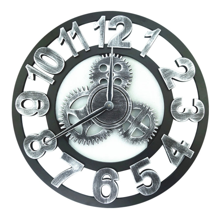 Retro Wooden Round Single-sided Gear Clock Number Wall Clock, Diameter: 58cm, Number 58, Number 58cm