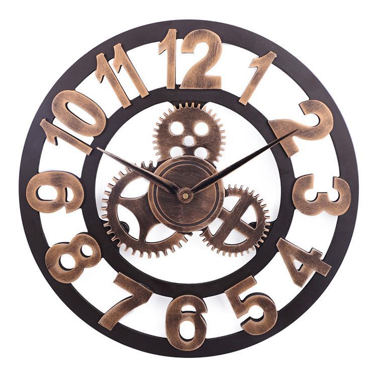 Retro Wooden Round Single-sided Gear Clock Arabic Number Wall Clock, Diameter: 70cm, Number 70cm