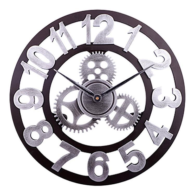 Retro Wooden Round Single-sided Gear Clock Arabic Number Wall Clock, Diameter: 70cm, Number 70cm