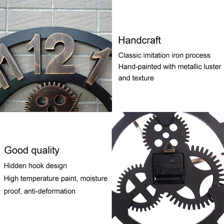 Retro Wooden Round Single-sided Gear Clock Arabic Number Wall Clock, Diameter: 70cm, Number 70cm