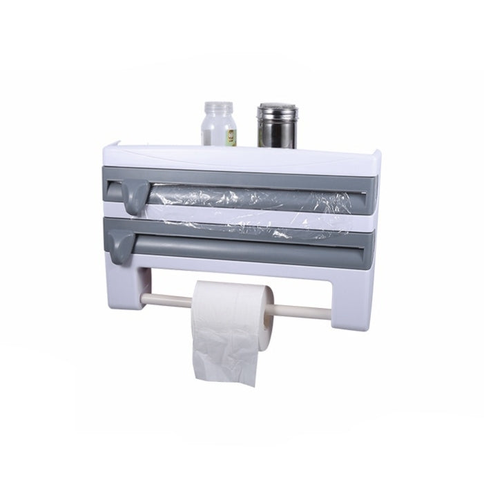 Kitchen Wall Mounted Cling Film Holder Wrap Storage Rack Hanger Rack Cutting Device, Size: 39 x 10 x 24cm, Grey