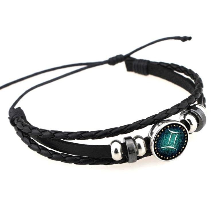 European and American Hand-knitted Beaded Retro DIY Bracelet Constellation Leather Punk Fashion Bracelet, Gemini, Taurus, Aquarius, Sagittarius, Pisces, Cancer, Aries, Scorpion, Capricorn, Virgo, Leo, Libra