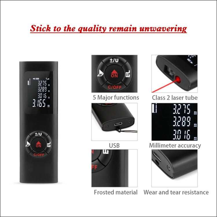 JQ-60 Mini Laser Distance Meter 60m Rechargeable Digital Handheld Laser Rangefinder, 60m