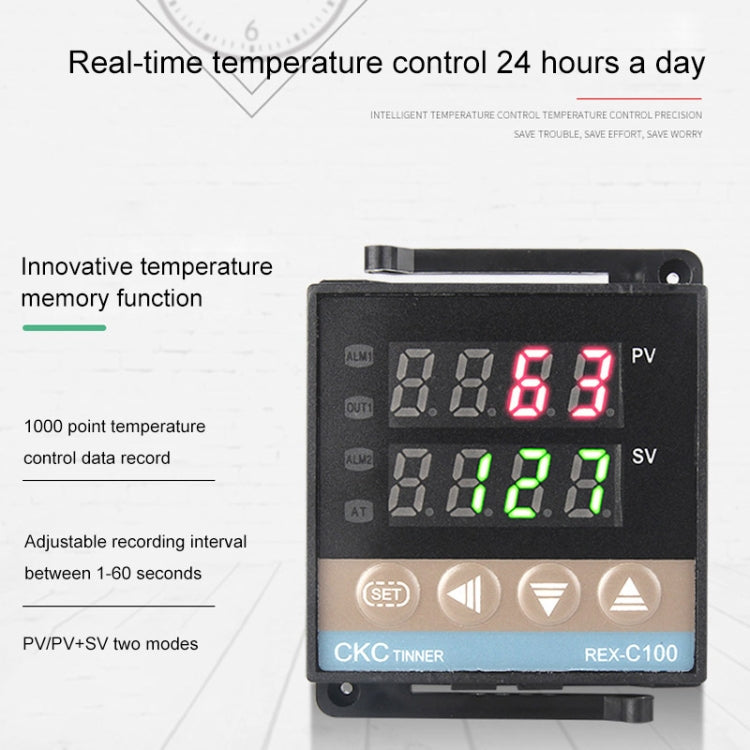 11000W REX-C100 Thermostat + Heat Sink + Thermocouple + SSR-100 DA Solid State Module Intelligent Temperature Control Kit, 100DA