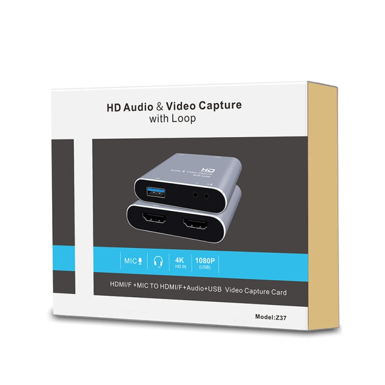 Z37 HDMI Female + Mic to HDMI Female + Audio + USB HD Video & Audio Capture Card with Loop, Z37