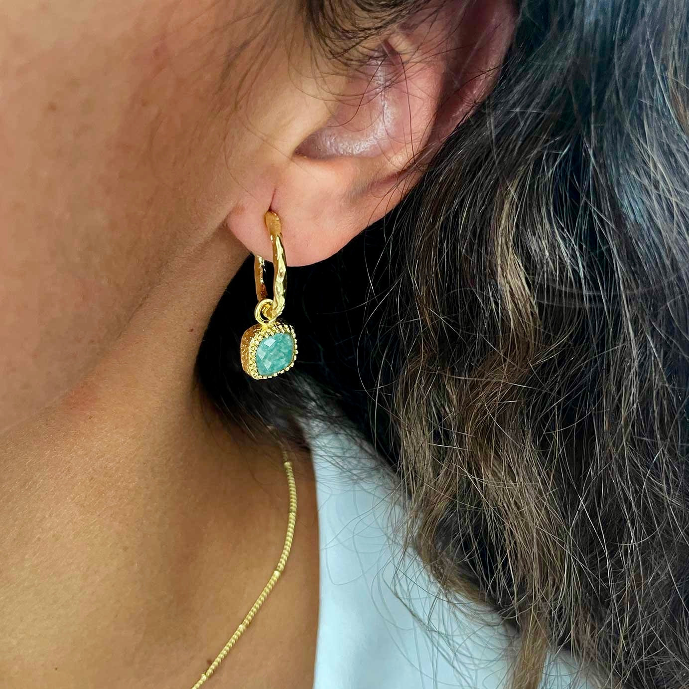 Tetra Square Gemstone Charm Hoops with Amazonite