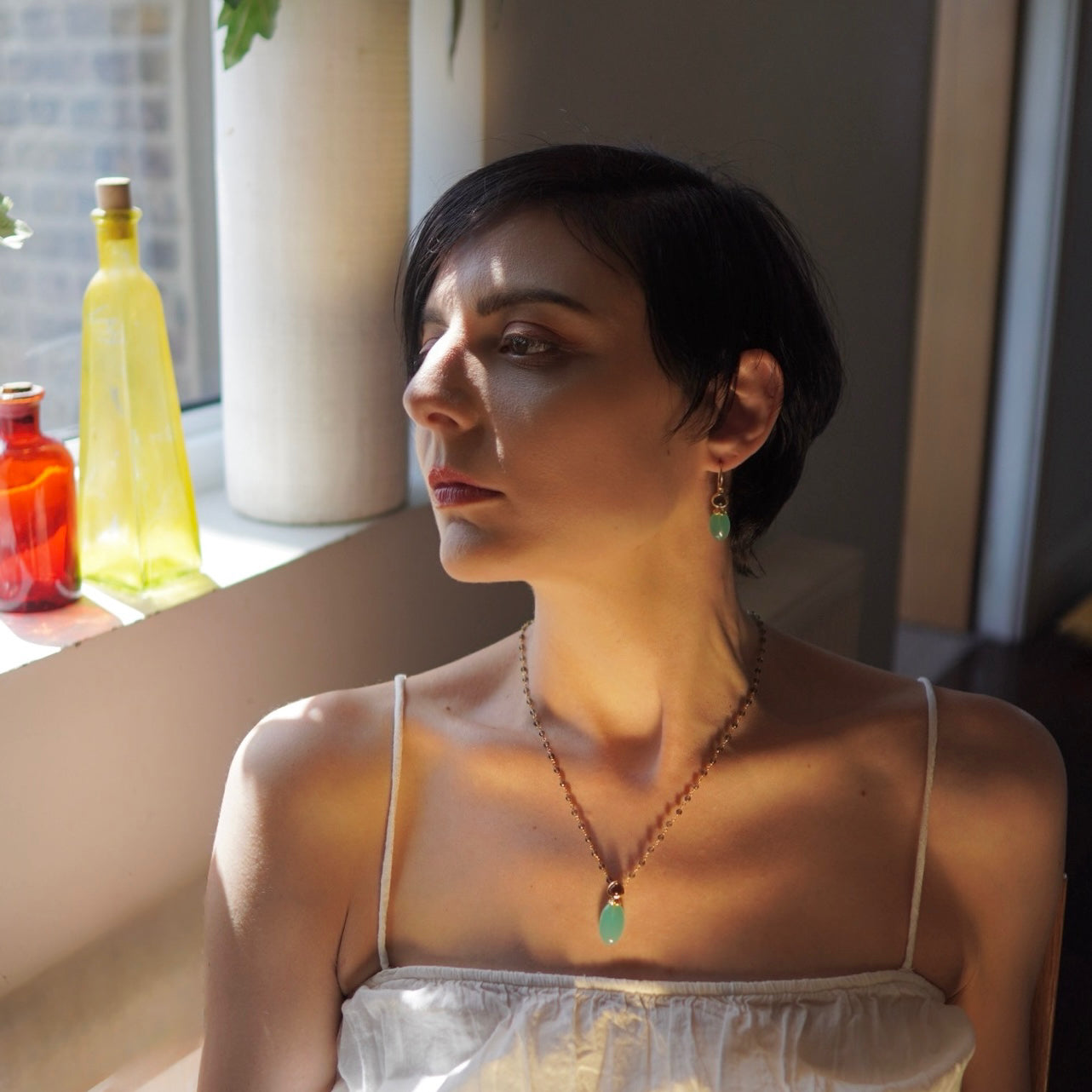 Persephone Double Gemstone Earrings Pariba Onyx & Smoky Quartz