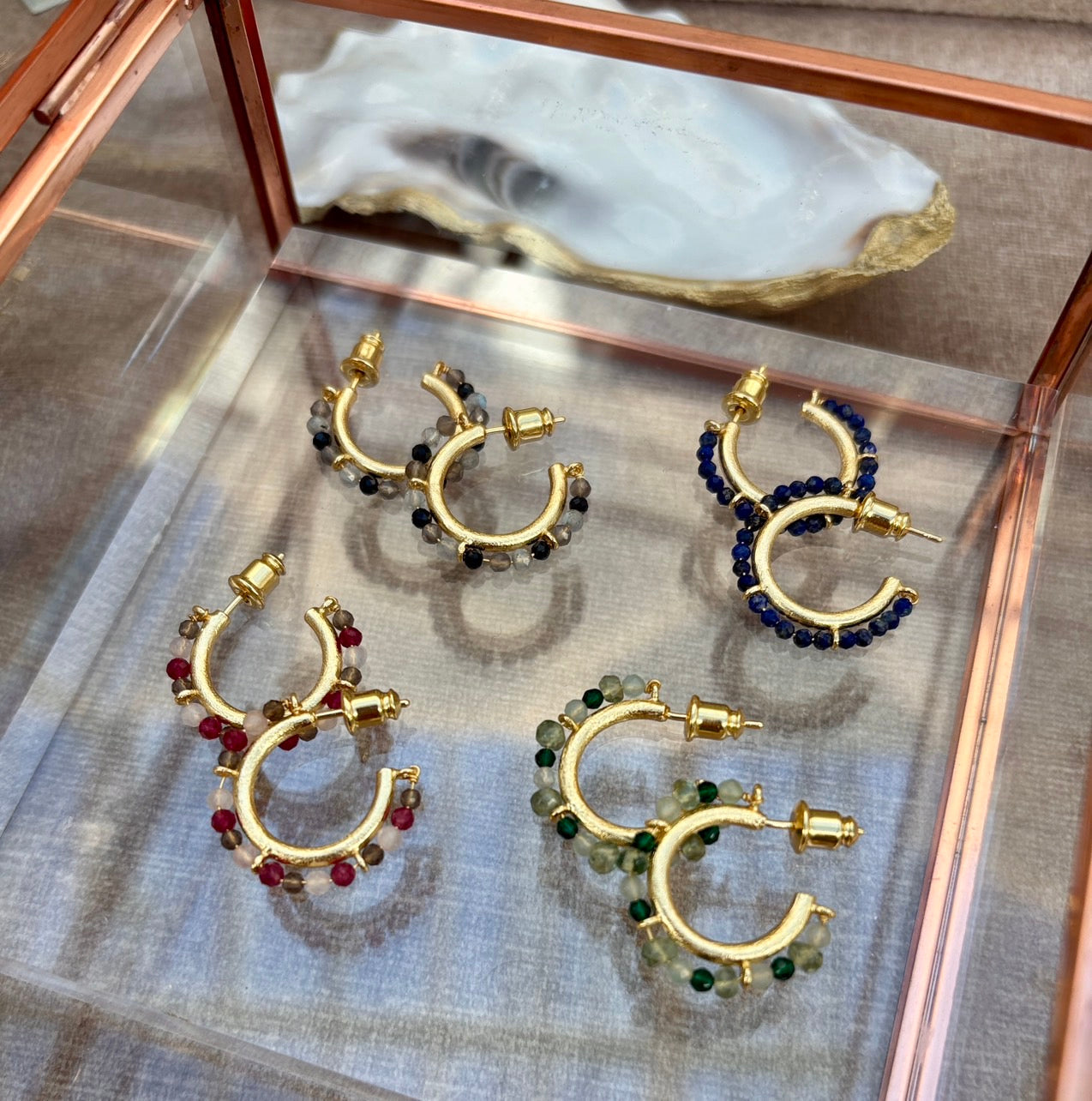 Ophelia Small Gemstone Hoops Green Aventurine, Green Apatite & Green Tourmaline