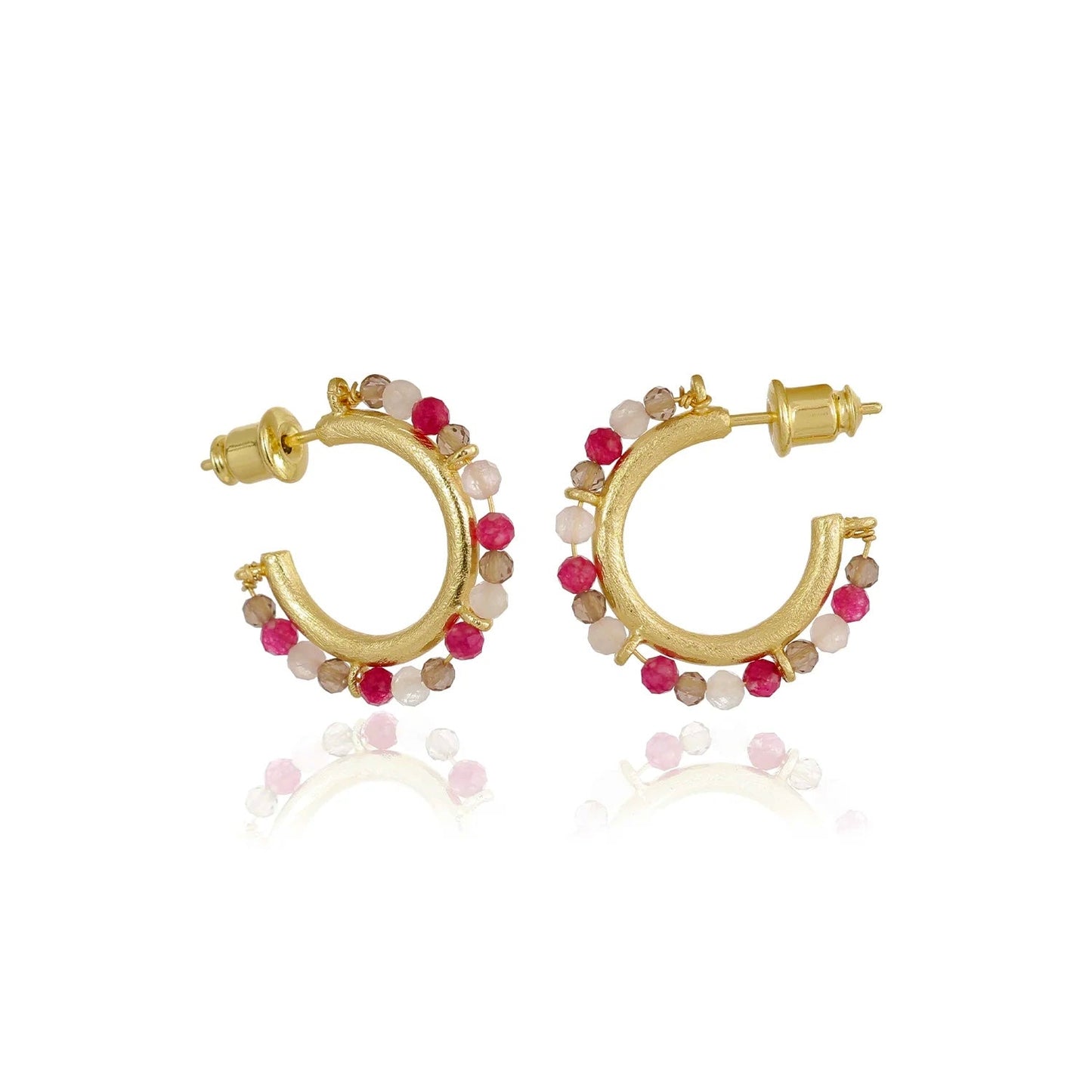 Ophelia Small Gemstone Hoops Smoky Quartz, Rose Quartz & Ruby