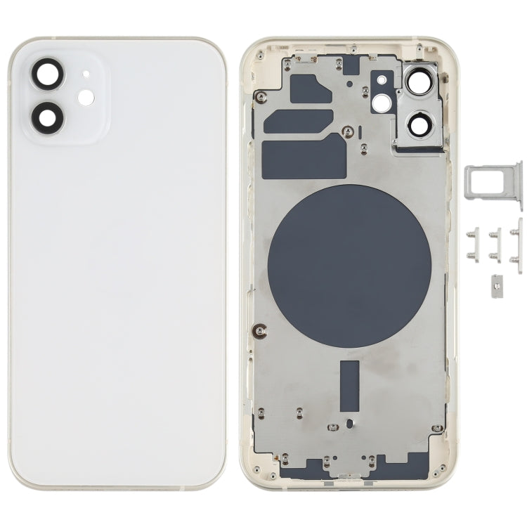 Back Housing Cover with SIM Card Tray & Side  Keys & Camera Lens for iPhone 12(White), For iPhone 12(with SIM Card Tray), For iPhone 12(with Card Tray), Back Housing Cover for 12