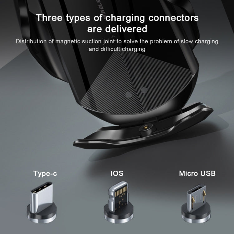 Q2 15W Universal Rotation Infrared Induction Magnetic Car Wireless Charging Mobile Phone Holder with Micro USB + 8 Pin + Type-C / USB-C Magnetic Connector, Q2 Black, Q2 Red, Q2 Silver